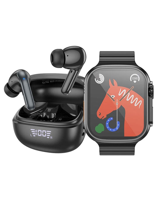 Hoco Wireless ANC + ENC Noise Cancelation TWS Earbuds (EQ5) + Smart Watch Calling Feature (Y12) (Bundle Deal)