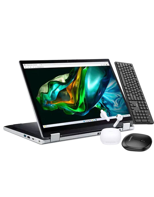 Acer Aspire 3 Spin 14-inch N100 4GB 128GB W11 Home 2 in 1 Touch Screen Laptop (Very Good - Pre-Owned) + Hoco Wireless Business Keyboard + Mouse Set (GM17) + TCL Move Audio S150 Wireless Earbuds (Brand New) (Bundle Deal)