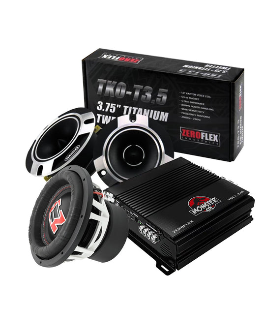 Zeroflex EVO-15 - 15" 1500W RMS Car Subwoofe +TREX-3.1K amplifier+TKO-T3.5 3.5" Tweeters (Pair) (Combo Pack)