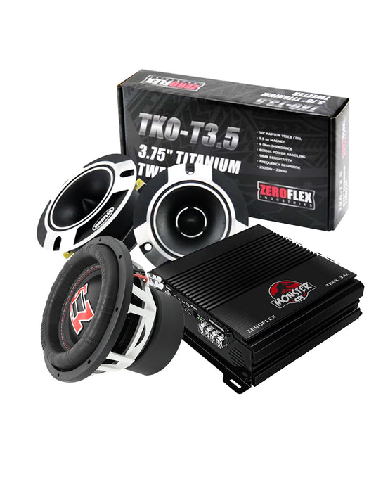 Zeroflex EVO-12 12" 1500W RMS Car Subwoofer+TREX-3.1K 1 amplifier+TKO-T3.5 3.5" Tweeters (Pair) (Combo Pack)