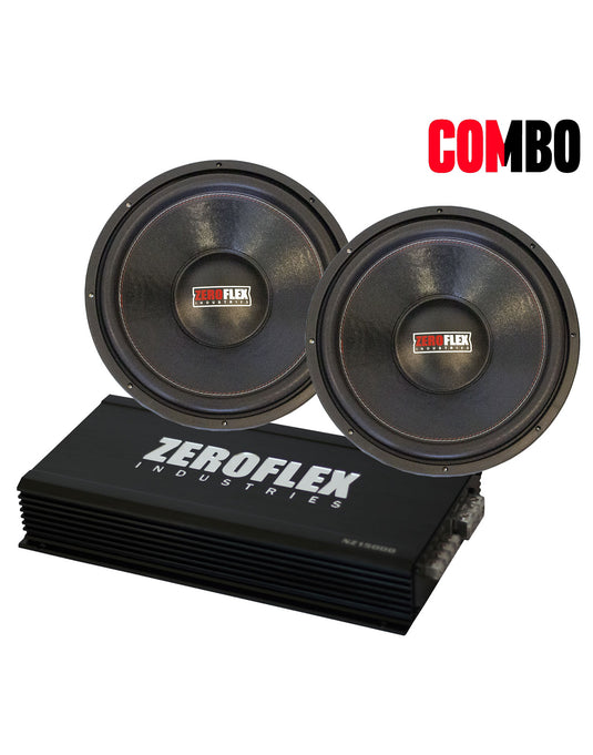 Zeroflex (Combo Pack) TKO-15 Sub 15" 1000RMS Car Subwoofer (2Pairs) With Zeroflex NZ2000D X 2000W RMS @1ohm Car Amplifier"