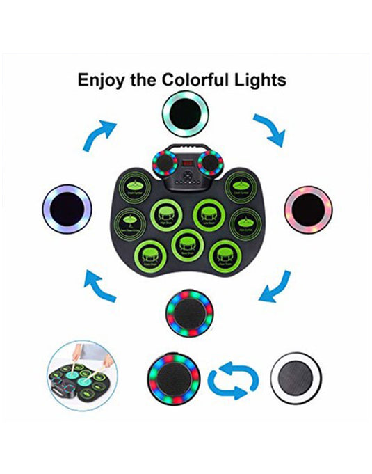 Electronic Drum Practice Pad with Built-in Dual Speakers and LED lights