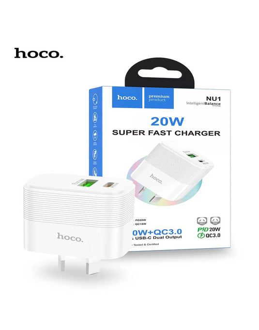 HOCO 20W Super Fast Charger w/ USB-C & USB-A (NU1)