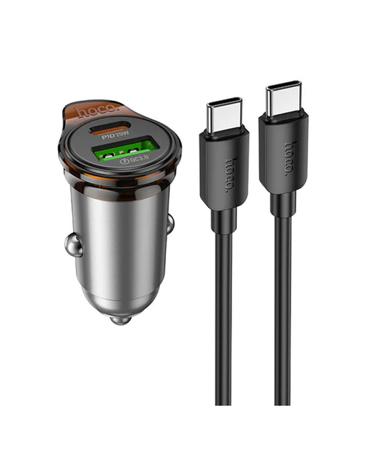 Hoco 43W PD+QC Super Fast Car Charger w/ Mini Size, C to C Cable Included (NZ16A)