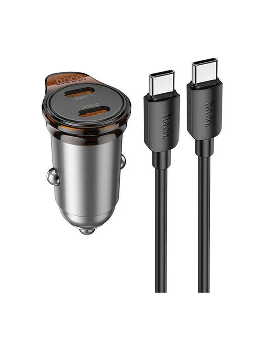 Hoco 45W Dual USB C Super Fast Car Charger w/ Mini Size, C to C Cable Included (NZ16B)