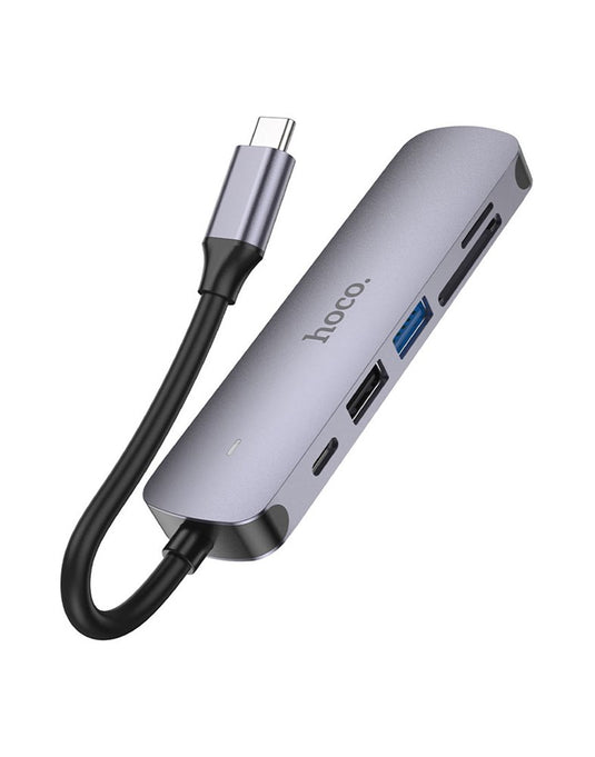 Hoco 6 in 1 Multi Function Hub - HDMI, Card Reader, USB-C,USB-A 2.0/3.0 (HB28)