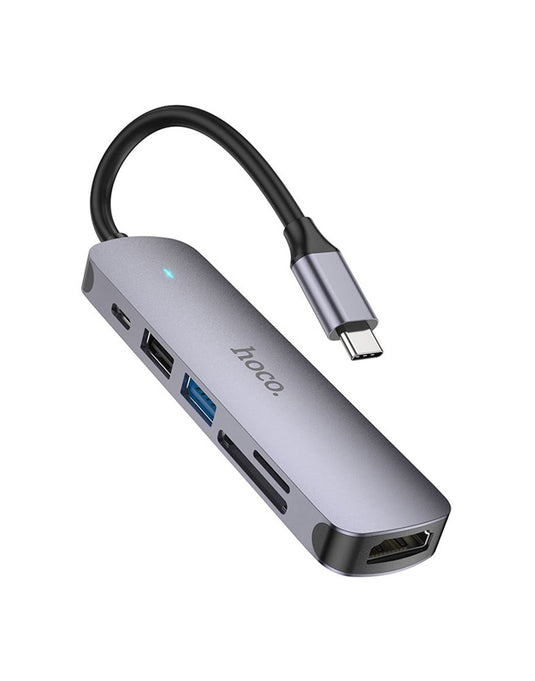 Hoco 6 in 1 Multi Function Hub - HDMI, Card Reader, USB-C,USB-A 2.0/3.0 (HB28)