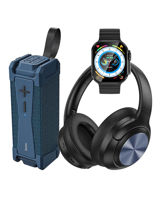 Hoco Smart Watch With Calling Feature (Y23 Ultra) + Portable Bluetooth Speaker (HC6) + Bluetooth Headset (W54) (Bundle Deal)