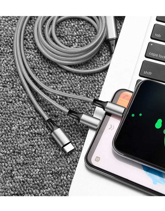3 in 1 USB Charging Cable w/ Lightning, Type-C and Micro connector (1.2M) - TechCrazy