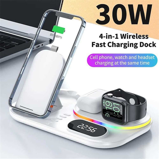 4-in-1 Wireless Charger with RGB Lights & Clock - TechCrazy