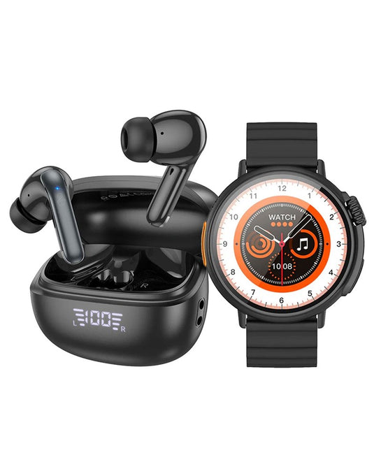 Hoco Wireless ANC + ENC Noise Cancelation TWS Earbuds (EQ5) + Smart Sports Watch (Y18) (Bundle Deal)