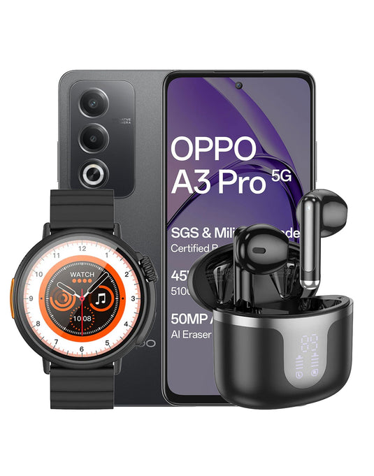 Oppo A3 Pro (2024) 8GB 256GB 5G Dual SIM Smartphone + Smart Watch (Y18) + TWS Earbuds (EQ7) (Bundle Deal)