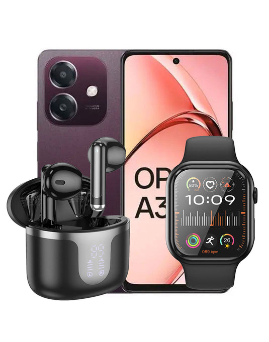 Oppo A3X 4GB 128GB 5G (Brand New) + Smart Watch (Y23) + TWS Earbuds  (EQ7) (Bundle Deal)