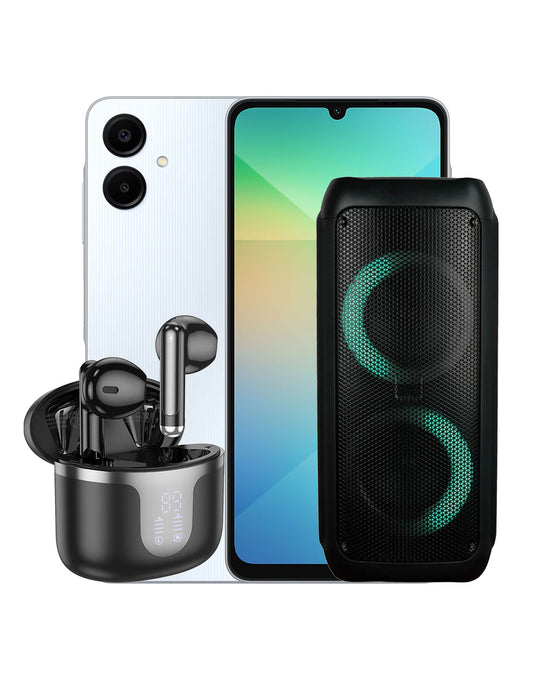 Samsung Galaxy A06 4GB 64GB 4G (Brand New) + Stinson Bluetooth Speaker + Earbuds (EQ7) (Bundle Deal)