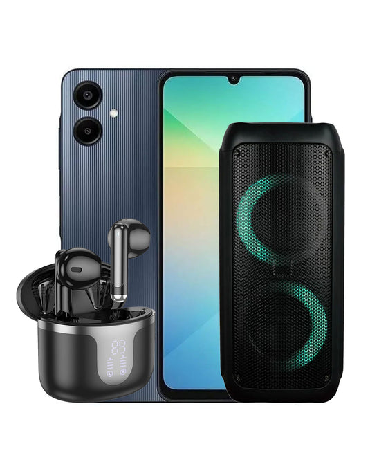 Samsung Galaxy A06 4GB 64GB 4G (Brand New) + Stinson Bluetooth Speaker + Earbuds (EQ7) (Bundle Deal)