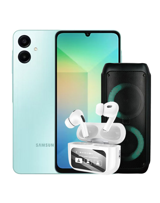 Samsung Galaxy A06 (2024) 4GB 128GB 4G Dual Sim (Brand New) + Stinson Acoustics Party Bash 300 Portable Bluetooth Speaker + Hoco Earbud ANC Noise Cancelling (EW72) (Bundle Deal)