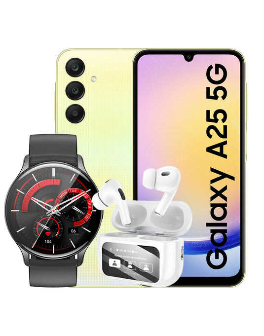 Samsung Galaxy A25 (2023) 6GB 128GB 5G Dual Sim (Brand New) + Hoco Smart Sports Watch (Y15) + Hoco Earbud ANC  (EW72) (Bundle Deal)