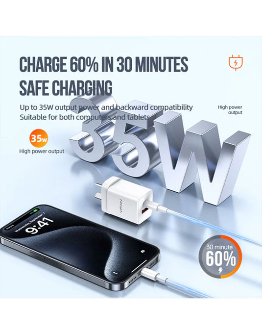 VFAN Ultra Fast Charger USB-C & USB-A 35W (AU8)