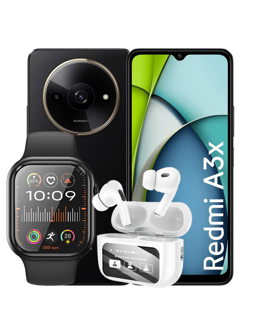 Xiaomi Redmi A3X (2024) 3GB 64GB 4G Dual Sim Smart Phone (Brand New) + Hoco Smart Sports Watch (Y15) + Hoco Earbud ANC Noise Cancelling (EW72) (Bundle Deal)