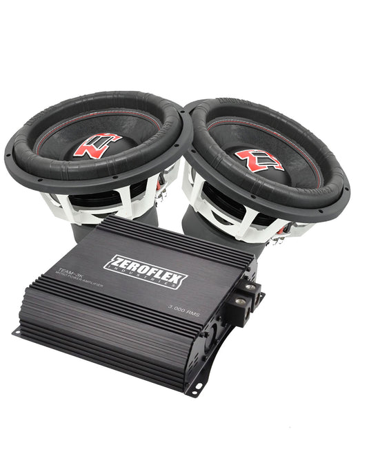 Zeroflex EVO-15 15" 1500W RMS Car Subwoofer X2 + Zeroflex Team-3K 3000RMS Mono Amplifier (Bundle Deal)