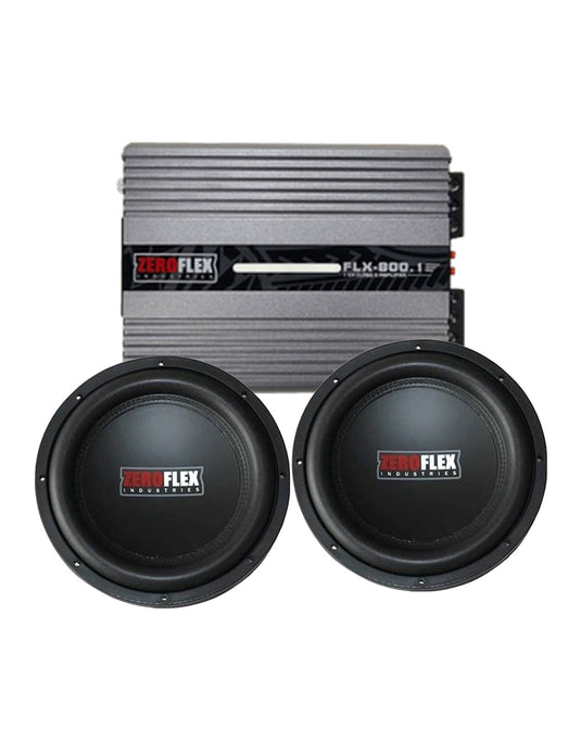 Zeroflex ZFX124 12" 350W RMS Slim Car Subwoofer X2 + Zeroflex FLX800.1 1 X 800W Mono Amplifier (Bundle Deal)