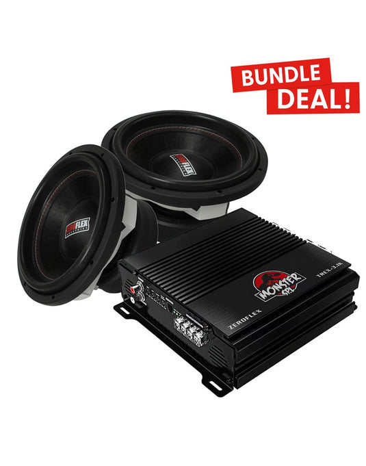  Zeroflex TKO-12- 12" 1000 RMS Subwoofers Dual Pack + Zeroflex TREX-3.1K 1 x 3300rms @ 1ohm Mono Amp (Combo Pack) 