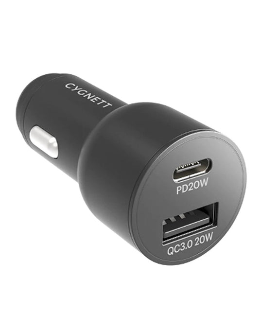 Cygnett 20W Dual Port Car Charger (20W USB-A + 20W USB-C) - TechCrazy