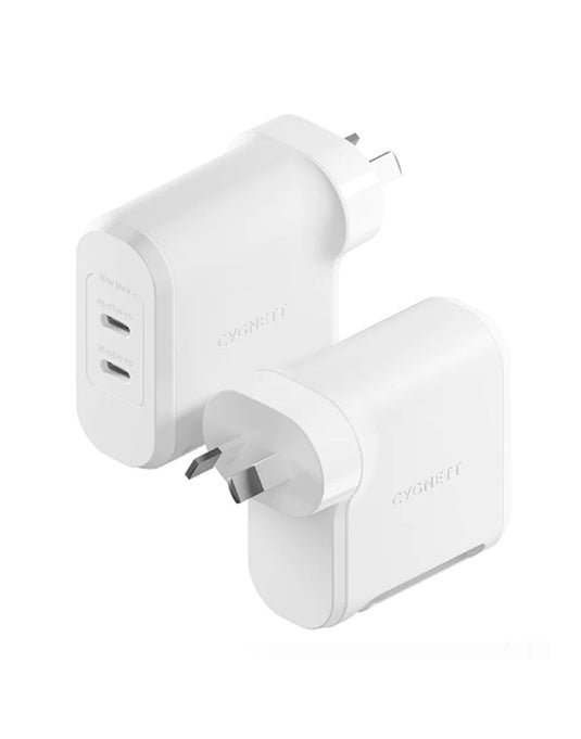 Cygnett PowerMaxx 70W Dual Port GaN Wall Charger - White - TechCrazy