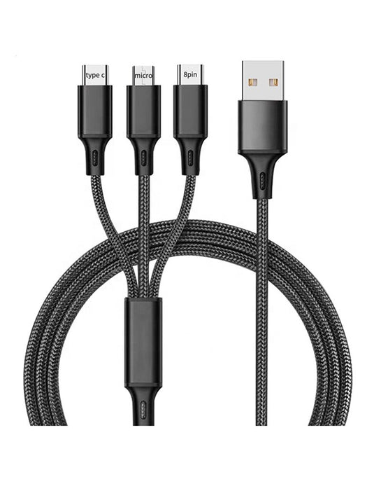 3 in 1 USB Charging Cable w/ Lightning, Type-C and Micro connector (1.2M) - TechCrazy