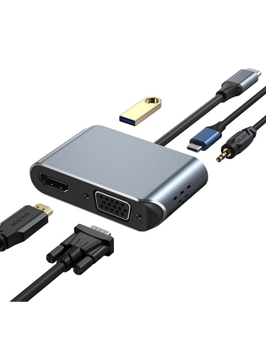 5 in 1 USB C Hub -HDMI+VGA+Audio+USB3.0+PD Support 4K/2K Support VGA Adapter(Audio Out) - TechCrazy